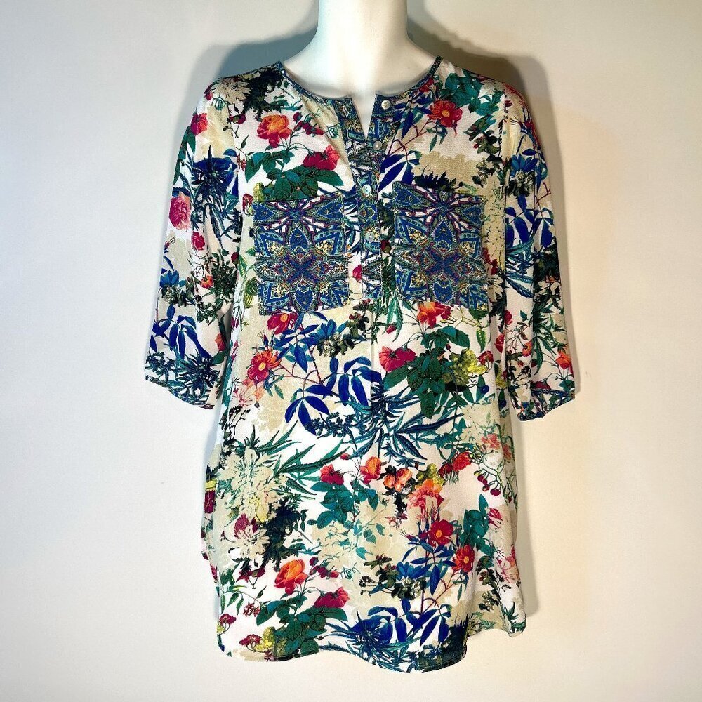Anthropologie Fig & Flower SZ S Botanical Print Tunic Top or Dress Comfy